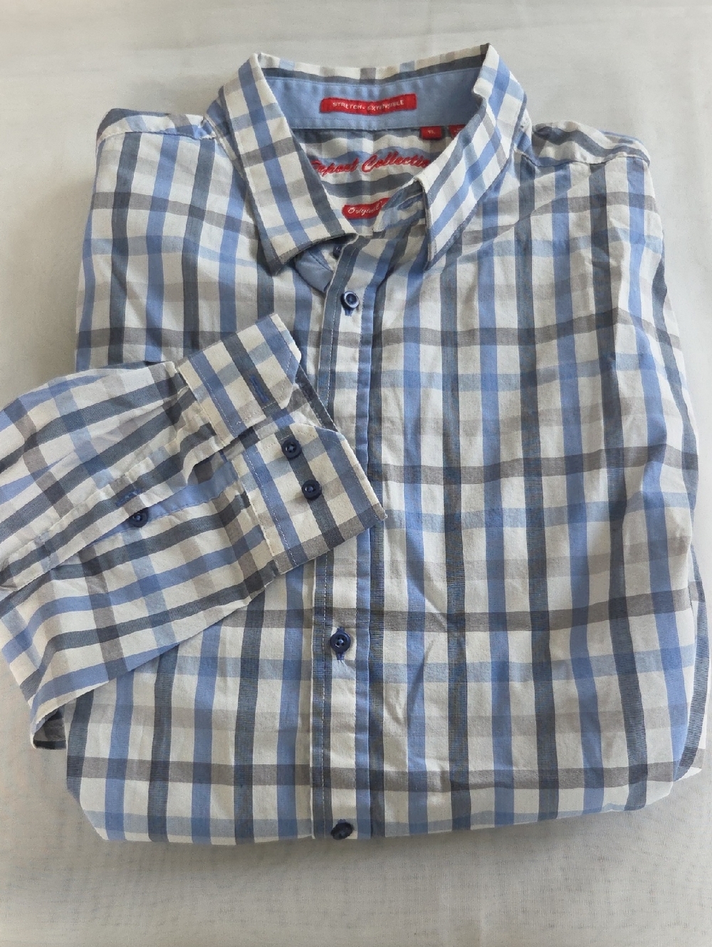 Light Blue and White Check Men’s Button-Up Shirt